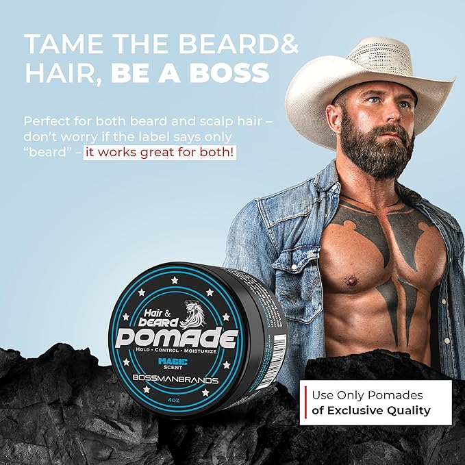 Bossman Hair & Beard Pomade for Men (Magic Scent) – Medium Hold & Moisturizing for Hair, Beard & Mustache Styling – Made in USA