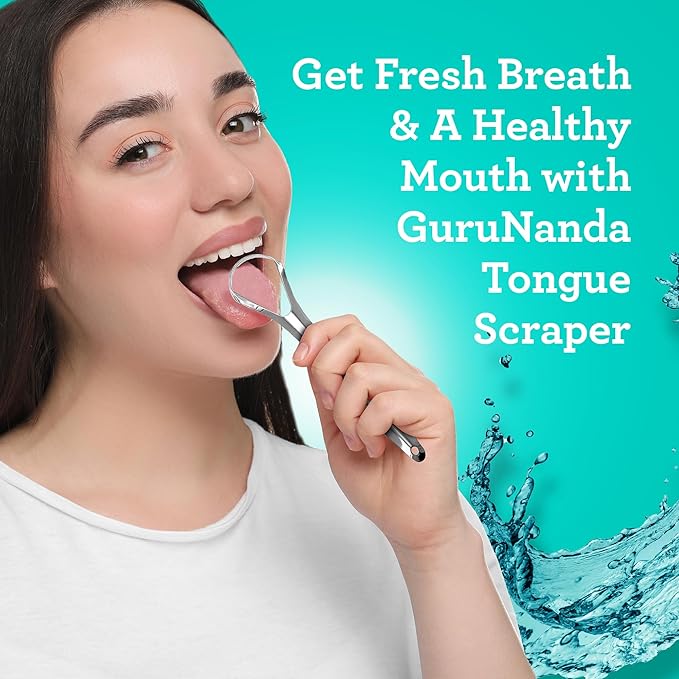 GuruNanda Tongue Scraper for Adults (4 Pack) with Travel Case, 420 Medical-Grade 100% Stainless Steel Tongue Cleaner, Aids in Fresh Breath & Oral Care