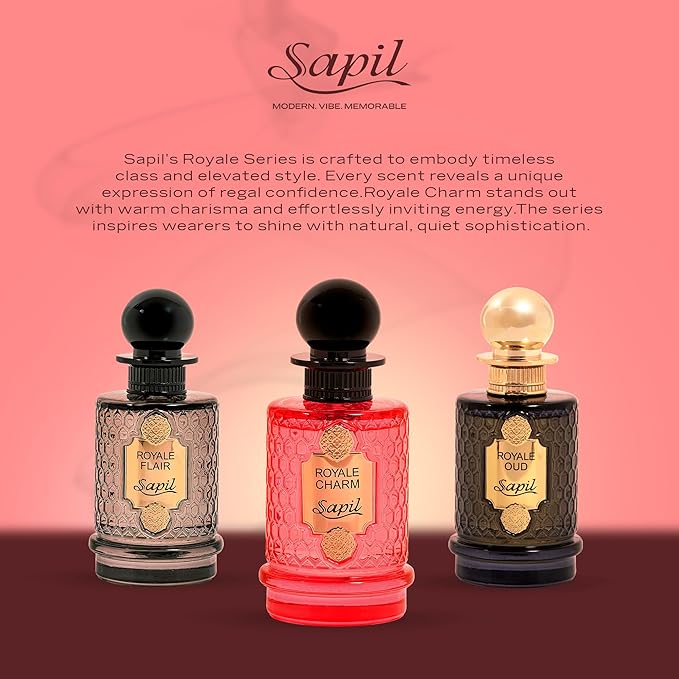 Sapil Royale Charm Eau de Parfum – Long Lasting Unisex Fruity Perfume | Citrus, Fig & Vanilla Notes | Fresh Sweet Elegant Fragrance | 3.4 oz / 100ml
