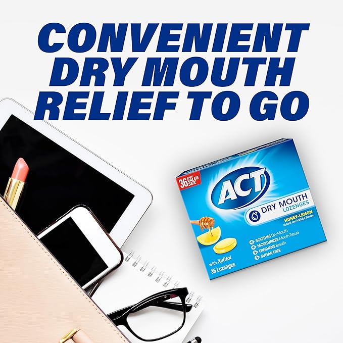 ACT Dry Mouth Lozenges with Xylitol, Soothes, Moisturizes & Freshens, Honey-Lemon, Value Size, 36 ct., 2 pk