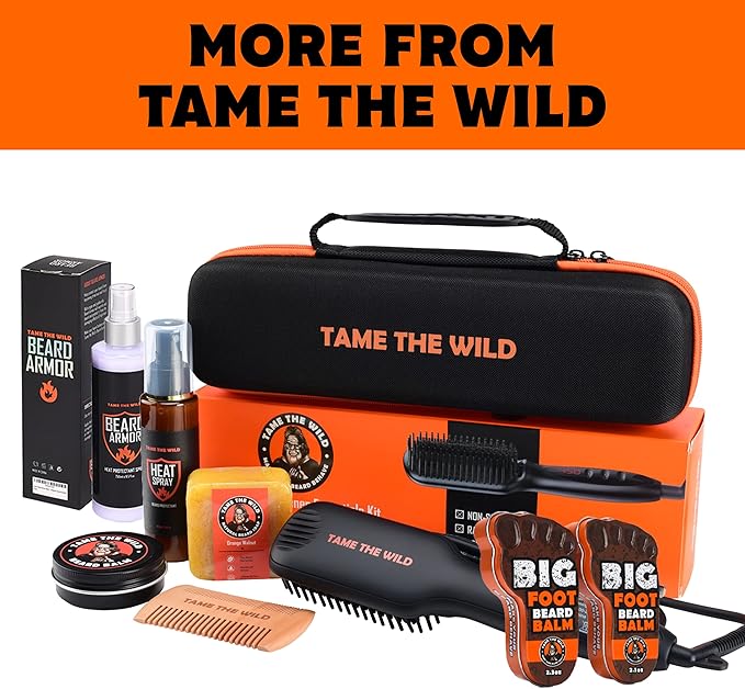 TAME The Wild Beard Brush and Beard Straightener for Men - Ionic Heated Comb with 3 Adjustable Temps - Wooden Beard Comb for Grooming - Anti-Scald Safety - for All Hair Types