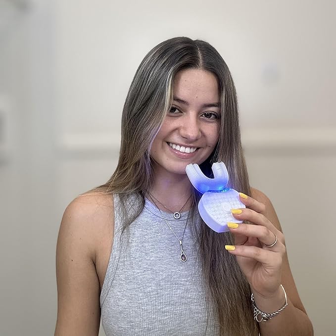 Sani White Ultrasonic Toothbrush, Ortho Sparkle Sonic Glow Brush, 360 Brite Toothbrush Adult U Shaped Ultrasonic Tooth Cleaner Teeth Whitening Light Electric Automatic Hands Free