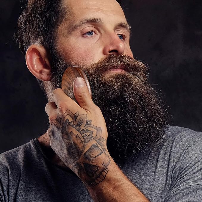 BFWood Boar Bristle Beard Brush - Black Wood Walnut Military Style, Men's Wooden Mustache Brush
