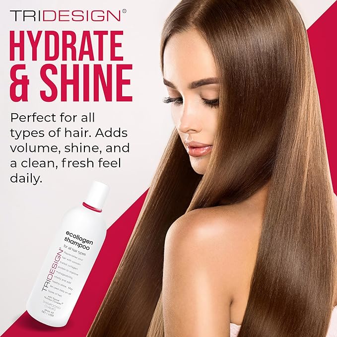 TRI Design Ecollogen Shampoo - Hair Shampoo For Natural Hair - Moisturizing, Hydrating - Gentle Hair Products, Thickening, Volumizing Shampoo - Liter (33.8 oz.)