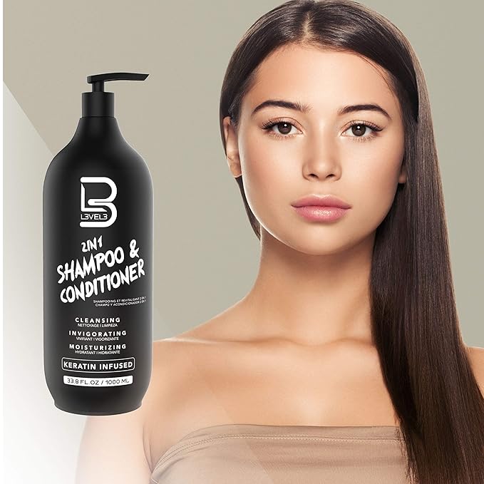 L3 Two in One Shampoo and Conditioner - Smooths and Strengthens Hair - Improves Shine and Tames Frizzy Hair - 33.8 Fl Oz