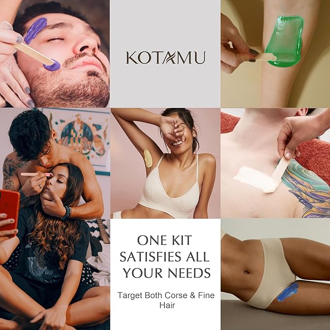 KOTAMU Waxing Kit for Women & Men, Wax Warmer for Hair Removal, Digital Wax Kit with Silicone Pot,Ideal for Face Eyebrow Arm Legs Armpit &Sensitive Skin, Bloomy Waxing Machine for Home Salon Use