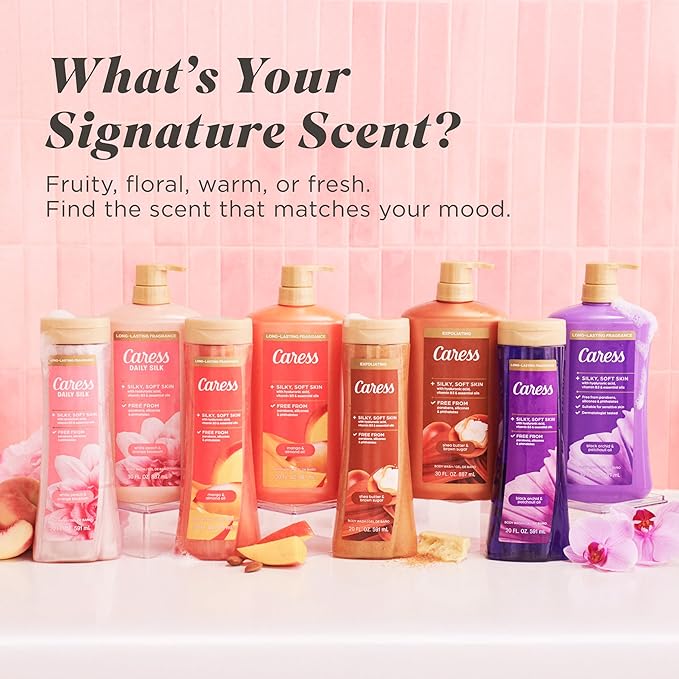 Caress Black Orchid & Patchouli Oil Body Wash, Hyaluronic Acid & Vitamin B3 for Moisturized, Silky Soft Skin, Long-Lasting Exotic Fragrance, 20 fl oz (4 Pack)