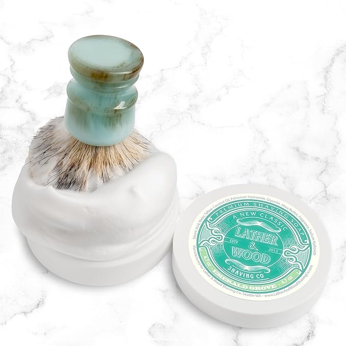 Lather & Wood Shaving Soap - Emerald Grove - Simply the Best Luxury Shaving Cream - Tallow - Dense Lather with Fantastic Scent for the Worlds Best Wet Shaving Routine. 4.6 oz (Emerald Grove)