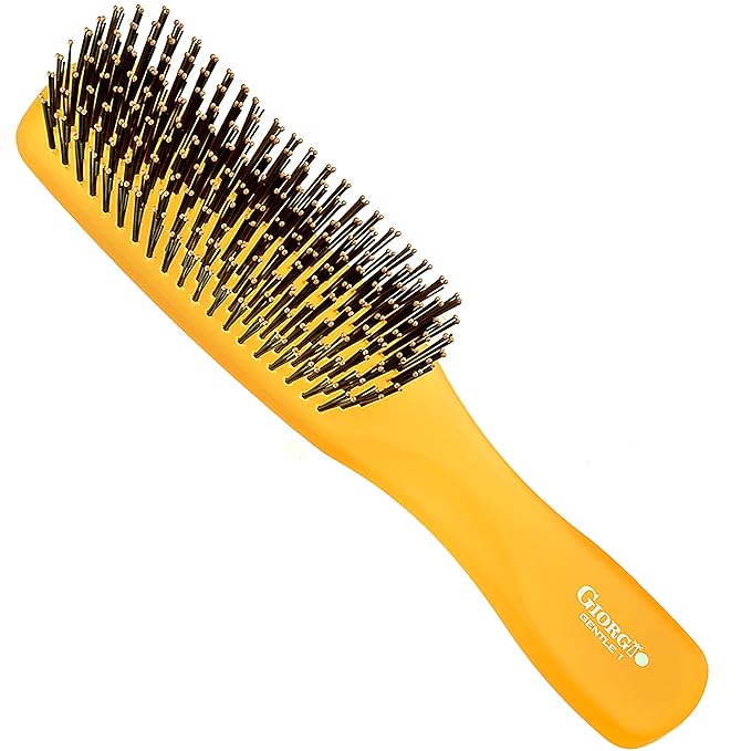 Giorgio GION1O Neon Orange 7.75 inch Gentle Touch Detangler Hair Brush for Men and Women. Soft Bristles for Sensitive Scalp. Wet and Dry for all Hair Types. Scalp Massager Brush Stimulate Hair Growth