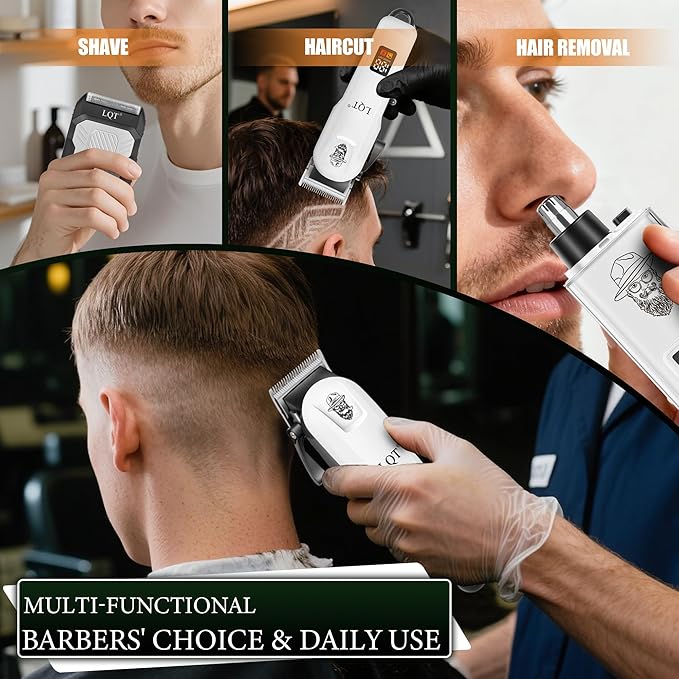 Hair Clippers for Men with LED Power Display, 3-Piece Professional Grooming Kit Includes Hair Clipper, Foil Shaver & Nose Trimmer, Complete Cordless Set for Home Barber Use
