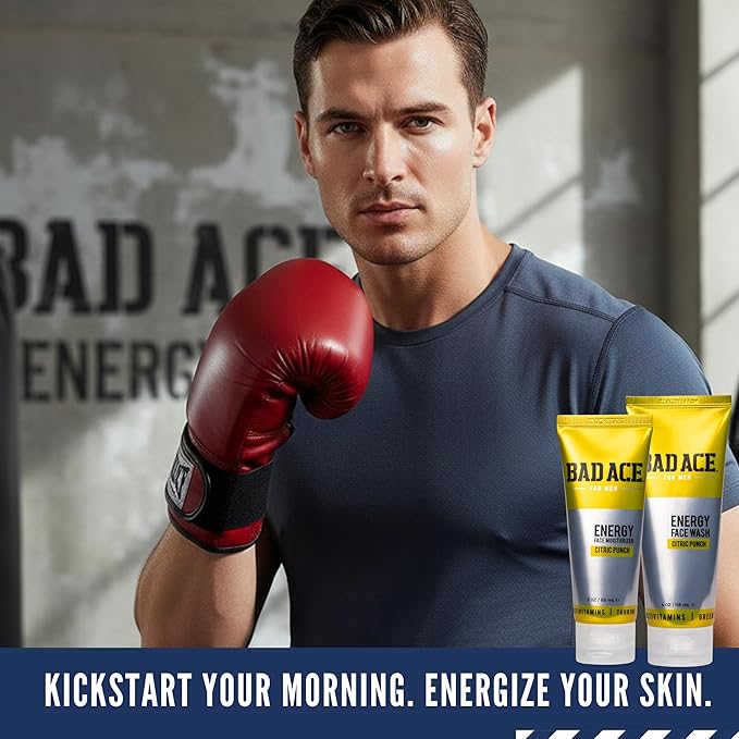 BAD ACE Energy Daily Moisturizer for Men, Korean Skin Care Hydrating Facial Cream - Multi-Vitamin Men's Face Moisturizer for Dry and Acne-Prone Skin - Citric Punch, 3 oz