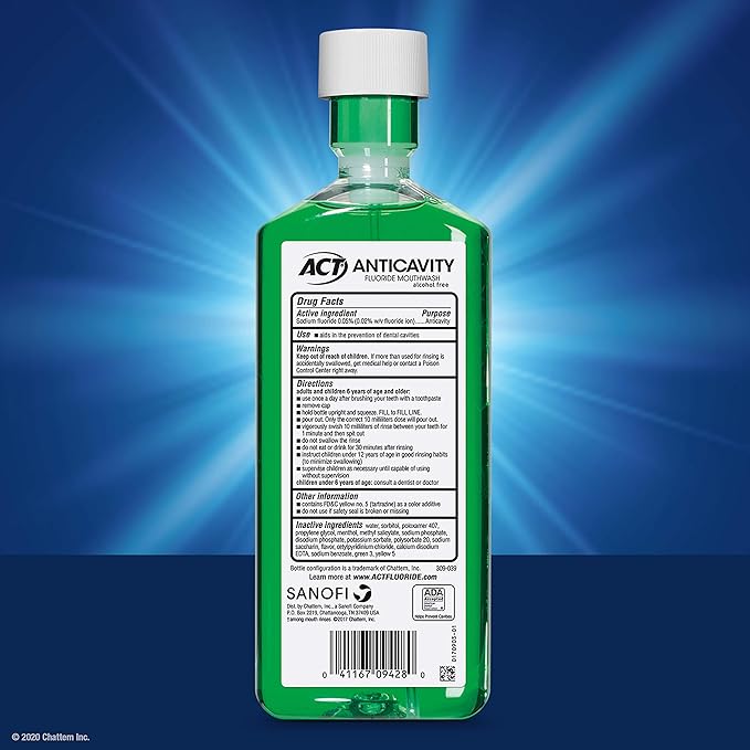 ACT Anticavity Zero Alcohol Fluoride Mouthwash | Mint Flavor | 18 fl. oz. | Pack of 2 | Includes Dosing Cup