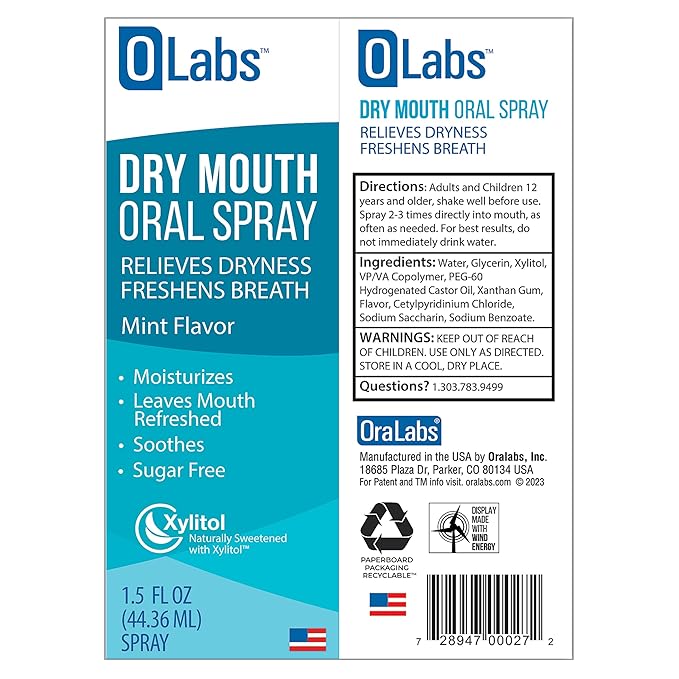 Dry Mouth Spray - Mint Flavor Breath Spray for Fresh Breath, Sugar Free, Alcohol Free, 2 Pack (1.5 oz) Sprays