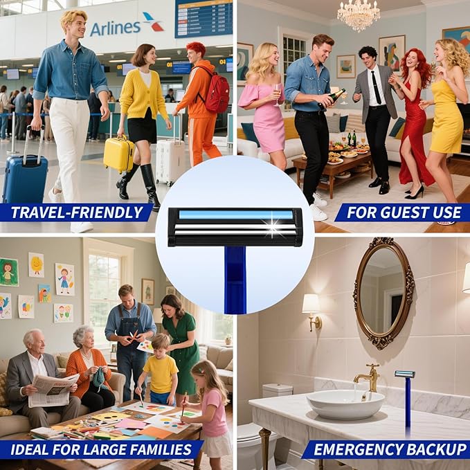 Disposable Razors Bulk for Shave - Mens Bulk Razors for Shaving with Lubricating Strip & 2 Stainless Steel Blades, Multipurpose Portable Razor for Bathing Hotel Travel(100 Count)