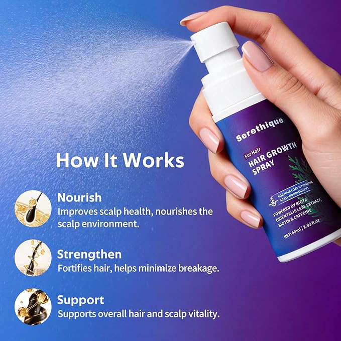 Hair Growth Serum Spray with Rosemary Oil, Biotin & Caffeine, Fast Absorbing Non-Greasy Scalp Serum for Fuller-Looking Hair, Alcohol-Free Nourishing Scalp Spray for Women & Men, 60ml