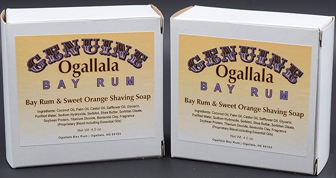 Two (2) Genuine Ogallala Bay Rum, Bay Rum & Sweet Orange Shaving Soap - Each Puck 4.5 oz