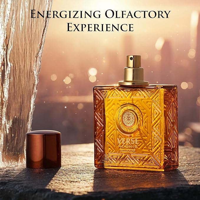 NovoGlow Verse Adonis Nujoom Parfum for Men, Oriental Woody Cologne, Sweet Caramel Mandarin Spicy Cardamom, Amber Incense Patchouli, Long Lasting Luxury Fragrance 3.4 oz / 100ml