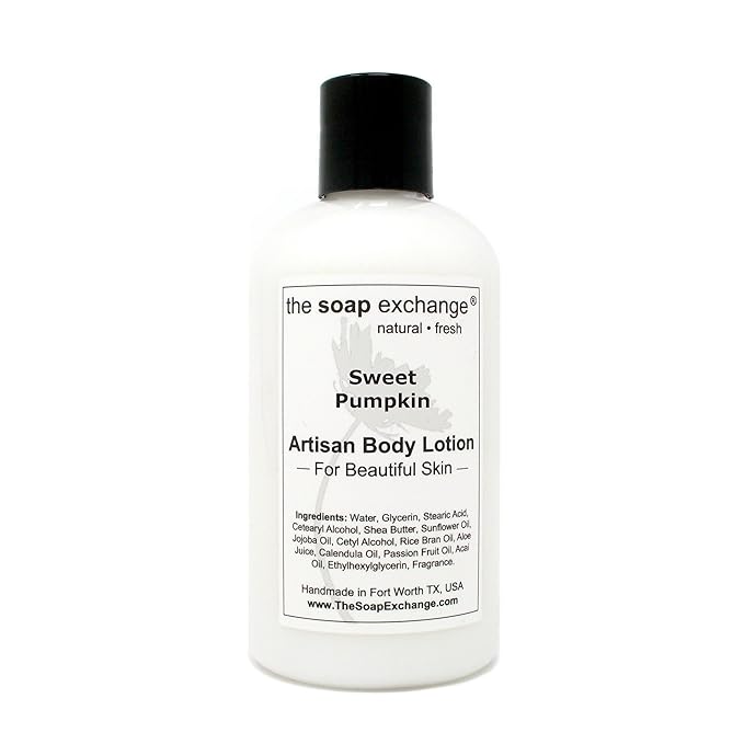 The Soap Exchange Body Lotion - Sweet Pumpkin Scent - Hand Crafted 8 fl oz / 240 ml Natural Artisan Skin Care for Hand, Face, & Body, Moisturize, Hydrate, & Protect. Made in the USA.