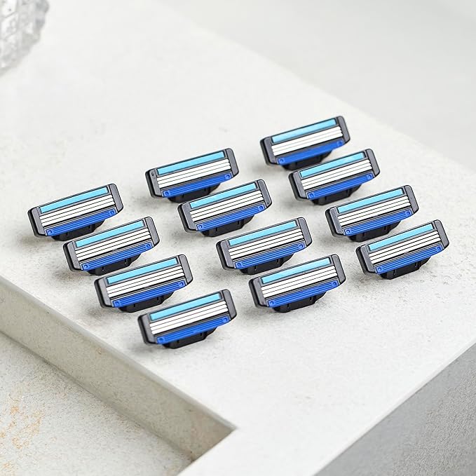 Razor 3 for Men - Replaceable Cartridges for Manual Shaving Razor - 3-Blade Technology Refills - Fits Gillette Mach3 - Soft Shave Sharp Blades - Cost-effective Refill (12 refills)