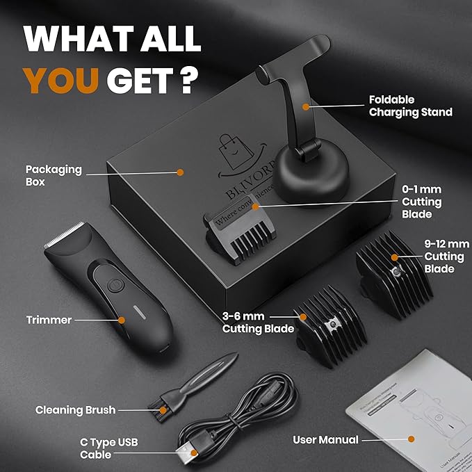 Next Gen Premium Body & Pubic Hair Trimmer – Waterproof Electric Ball Shaver & Groin Hair Clipper with Ceramic Blades – Rechargeable Wet/Dry Trimmer for Men & Women, Chest, Legs, Bikini