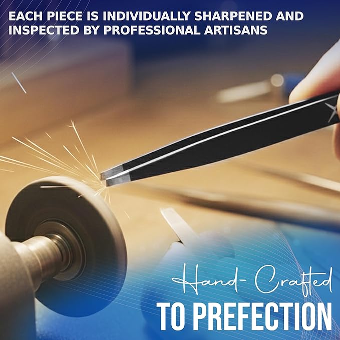 Professional Straight Stainless Steel Tweezers for Men & Women - Precision Eyebrow Facial Hair Removal with Strong Grip & Fine Point Tip (Matt Black)