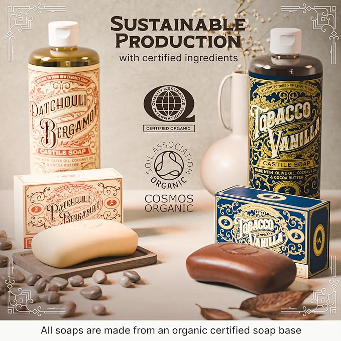Carolina Castile Soap Patchouli Bergamot Bar Soap – Triple Milled for a Smooth, Silky Lather – Made with Unsaponified Olive Oil & Fair-Trade Cocoa Butter for a Soft, Daily Wash for Men and Women –5 oz