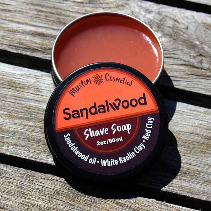 Sandalwood Shave soap | Mens Natural solid shaving cream | Oat Protein | Exotic woodsy fragrance | Brazilian Clay || Made in Canada - Muslim Cosmetics - Sandalwood 2oz