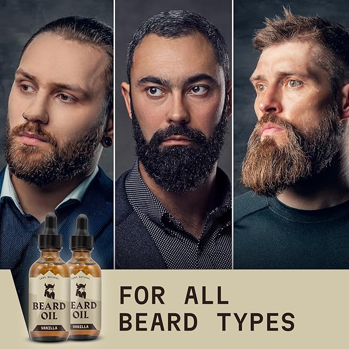 Striking Viking Beard Oil for Men - 2 Fl Oz, Pack of 2, Vanilla - Conditioning with Jojoba, Argan & Almond Oil - Promotes Fuller Growth with Beard Growth Serum - Soothes Itch with Tea Tree Extract