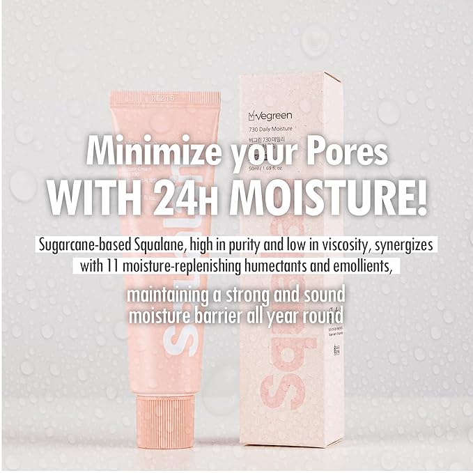 VEGREEN Vegan Squalane 730 Face Moisturizer – Non-Comedogenic Barrier Repair Cream for Glass Skin, Fast-Absorbing Deep Hydration for Dry & Sensitive Skin, 1.69 fl oz