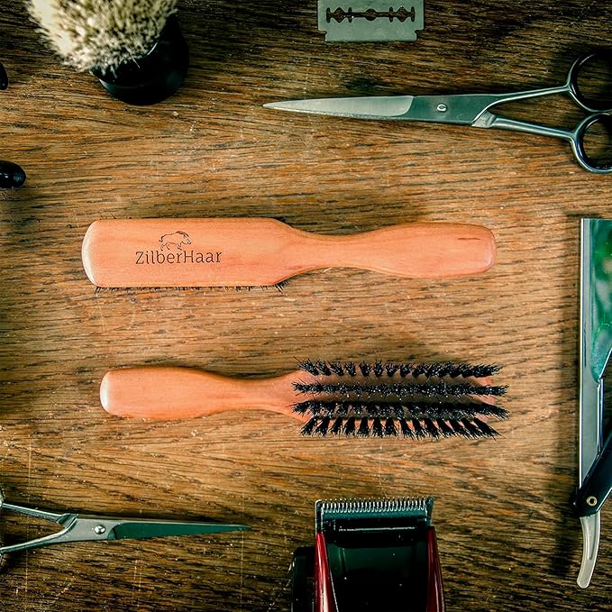 ZilberHaar Regular Beard Brush - Soft Boar Bristles - Beard grooming brush for men - Straightens and Promotes beard growth - Works with Beard Oils and Balms - Essential for beard care kits