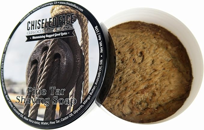 Pine Tar Handmade Luxury Shaving Soap by Chiseled Face — Rich, Thick Lather — Smooth, Comfortable Shaves — Tallow-Based Soap — Made in The USA