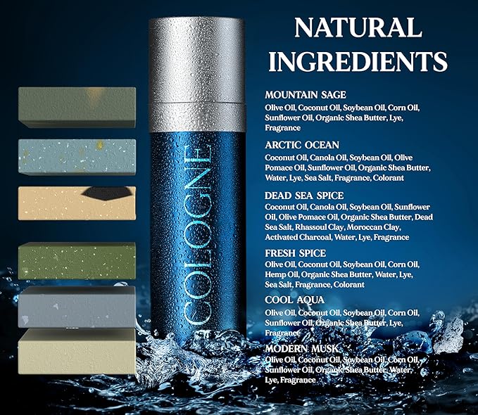 NATURAL AMERICAN Men’s Bar Soap – Mens Cologne Scents, 100% All Natural, Essential Oils, Organic Shea Butter, No Harmful Chemicals – (6pk) Soap for a Man - USA Handmade – 5 oz