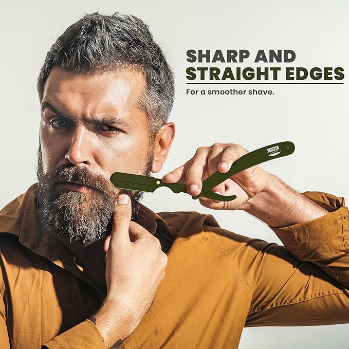 Utopia Care Professional Straight Razor for Men, Barber Straight Edge Razor Safety with 100 Pack Blades, Green