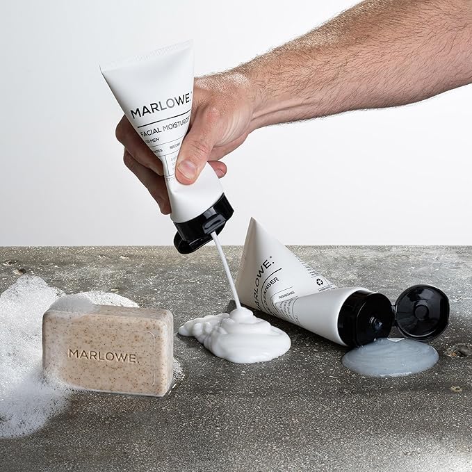 MARLOWE. Men's Face Wash & Scrub Bundle – Daily Cleanser with Natural Extracts + Exfoliating Formula with Fresh Woodsy Scent