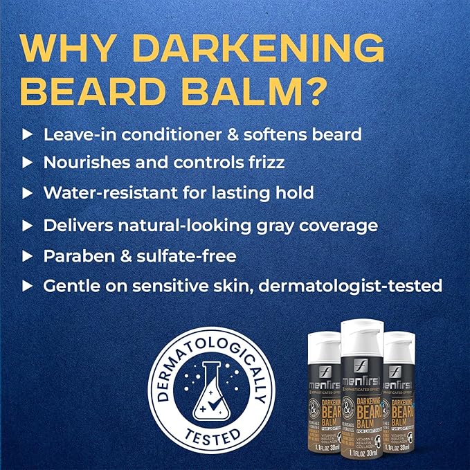 MENFIRST Darkening Beard Balm for Men with Sensitive Skin – Gray & White Hair Reducing Leave-In Conditioner with Keratin, Collagen & Vit. E – Light Shades – 1 Fl Oz (Pack of 1)