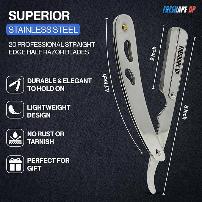 Professional Single Blade Razor for Men – Barber Straight Razor Safety Kit with 100 Single Edge Straight Razor Blades (4.4 cm) & 10 Hairline Wipes for Precise Shaving (Wooden Razor)
