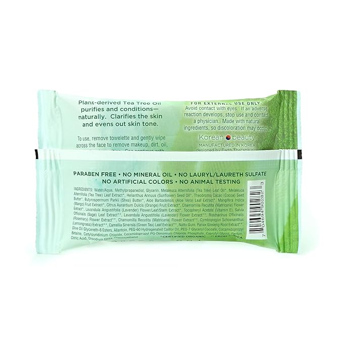 Earth Therapeutics Tea Tree Makeup Remover Wipes - Travel Size - Tea Tree