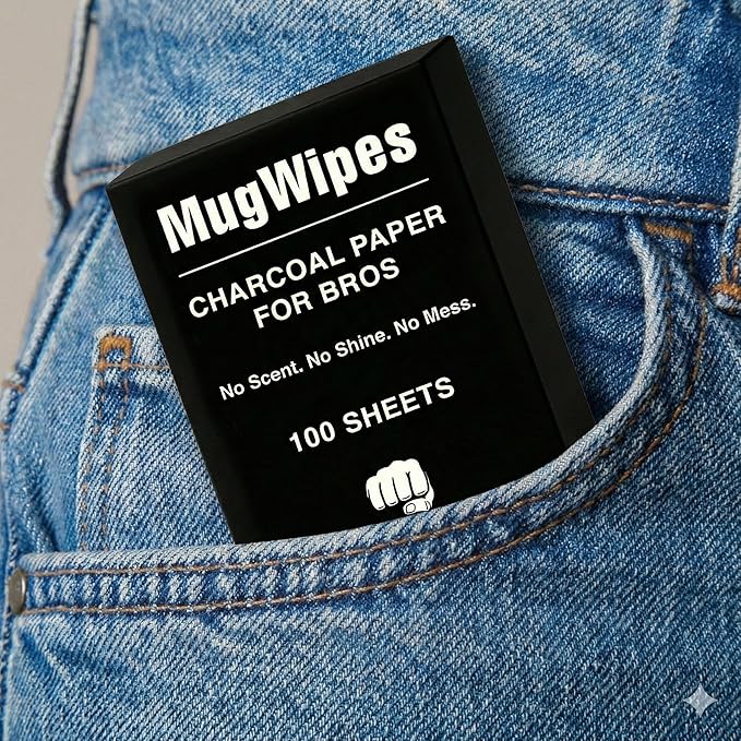 Oil Control Charcoal Face Wipes for Men – 100 Pocket-Ready Wipes, 2–3 Month Supply, Matte Finish in 3 Seconds, No Shine, No Mess, Oily & Acne-Prone Skin, Gym, Travel, Fragrance-Free, Vegan