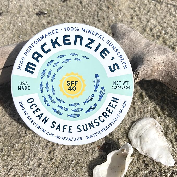 MacKenzie's SPF 40 Ocean Safe Sunscreen Tin - Mineral Based - Eco Friendly - Gifts for Fishermen - Gifts for Men - Applies Sheer