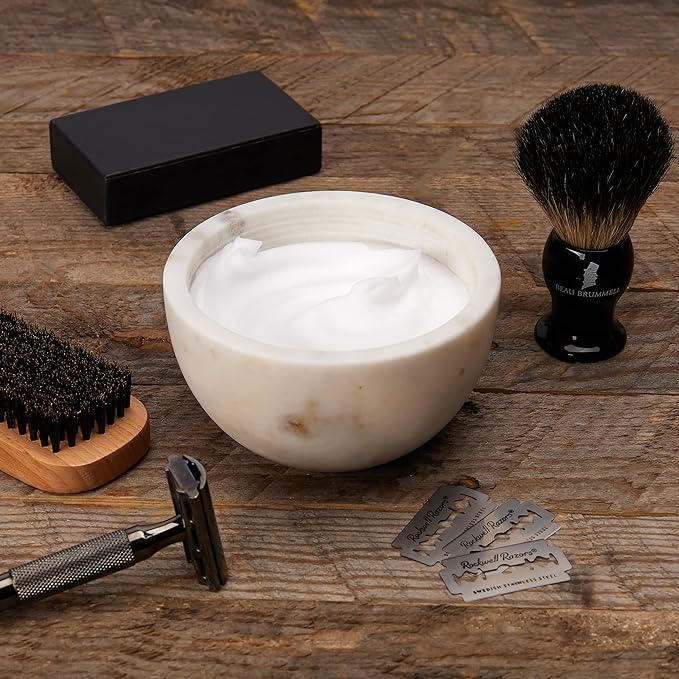 Beau Brummell The Original Marble Shaving Soap Bowl Handmade from 100% Natural Marble with Interior Grooves for Maximum Lather | Heat Retaining Stone Provides a Luxurious Hot Shave Experience