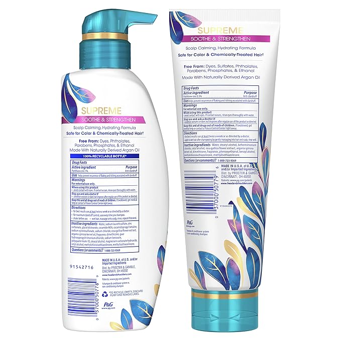 Head & Shoulders Supreme Anti-Dandruff Shampoo and Conditioner Set, 1% Pyrithione Zinc, Sulfate-Free, Argan Oil and Rose Essence, for Dry Scalp and Dandruff, 21.2 fl oz