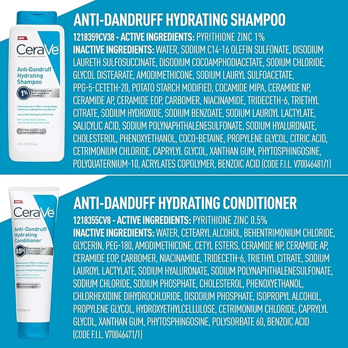 CeraVe Hydrating Anti Dandruff Shampoo and Conditioner Set, Pyrithione Zinc Dandruff Treatment With Ceramides, Hyaluronic Acid & Niacinamide, Elimanates Flakes & Reduces Itchy Scalp