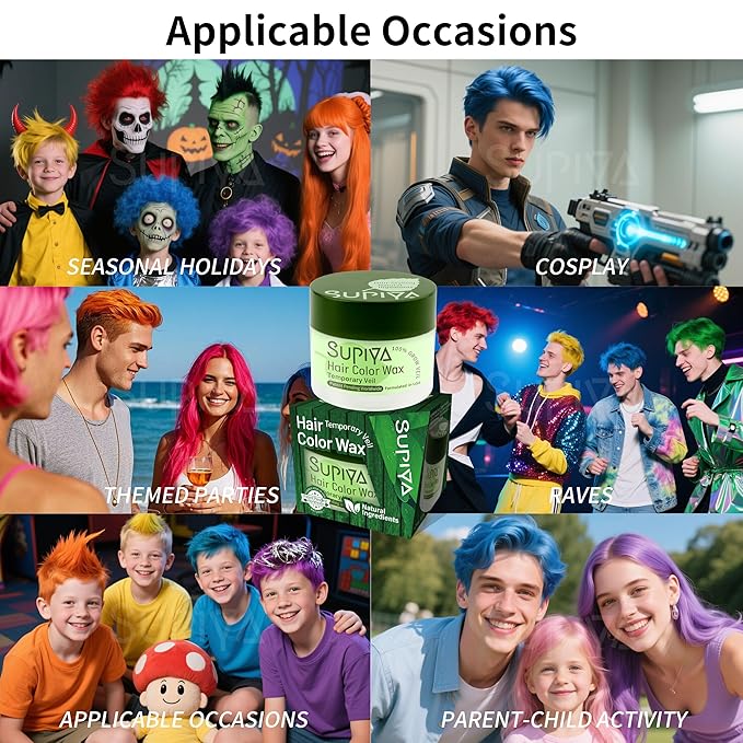 Temporary Hair Color Wax for Men - SUPIYA Washable Hair Wax Color, All-Day Hold Disposable Hair Wax for Christmas, Cosplay & Daily (Berry Color #71)