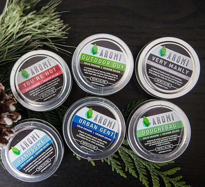 Aromi Solid Cologne | Clean, Fresh, + Aquatic Fragrance, Amber, Jasmine Scent, Vegan, Cruelty-free, Travel, Funny Men's Gift, Alcohol-free, Stocking Stuffer (Douchebag)
