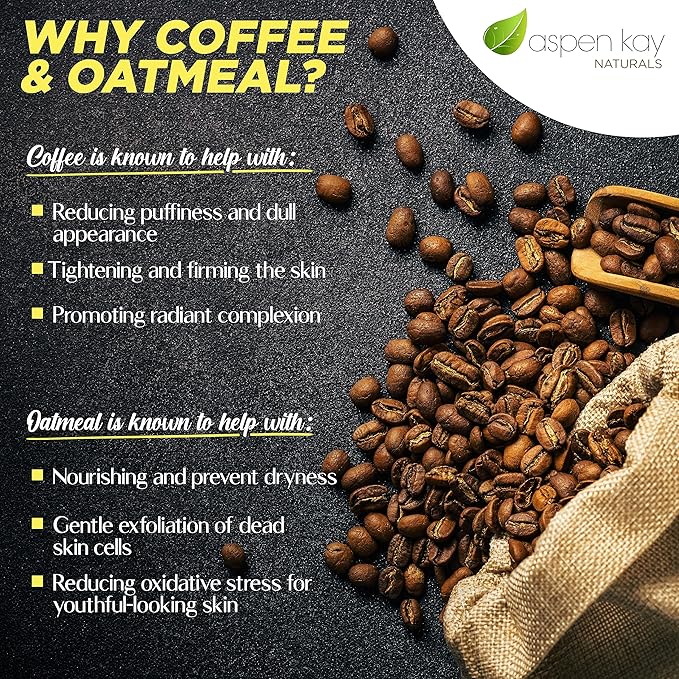 Aspen Kay Naturals Coffee & Oatmeal Exfoliating Soap, Natural and Organic Coffee Scrub. With Organic Shea Butter & Pure Essential Oils. A Wonderful Oatmeal Soap, For Men & Women. 4.5 oz Bar.
