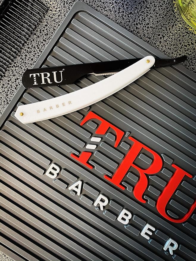TRU BARBER Professional Barber Blade Straight Razor, Straight Blade Razor with 1.5mm Blade Exposure - Durable Straight Edge Razor, Single Edge (Black/White)