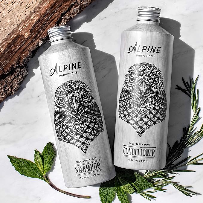 Alpine Provisions Rosemary & Mint Organic Conditioner - Naturally Moisturize, Repair, & Strengthen with Essential Oils, Sunflower oil & Aloe Vera, Vegan, Sulfate - Plant-Based Hair Care - 16.9 FL Oz