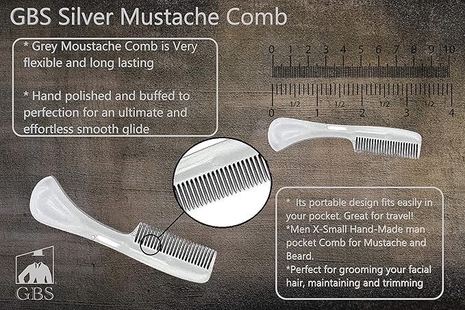 G.B.S Ultimate & Unbreakable Men's Grooming Comb for Beards and Mustaches - Fine-Toothed Saw-Cut Metallic Gray Comb, Small Pocket Size (3 Pack)