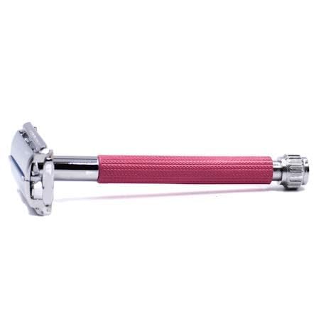Parker 29L Pink, Long Handle Butterfly Open Double Edge Safety Razor for Women, 5 Parker Premium Platinum Double Edge Razor Blades Included