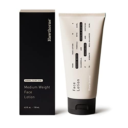 Hawthorne Men’s Medium Weight Face Lotion with Aloe and Tiger Grass | Face Cream Moisturizer for Normal to Dry Skin | 4 FL OZ (Medium, Aloe Vera)